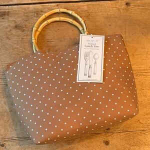 NWT Lady Jayne Polka Dot Insulated Lunch Tote Bag bamboo handles